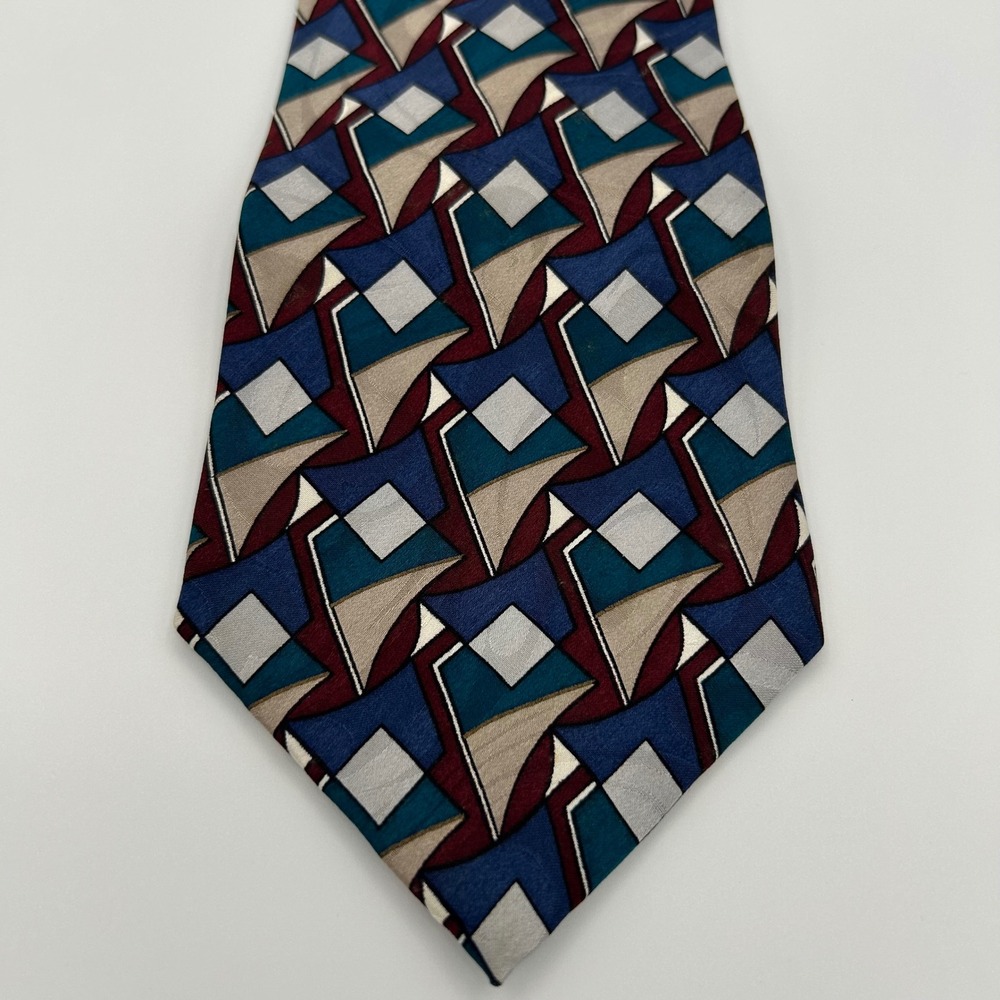 Resilio Tie Geometric Abstract Mens OS Blue Silk Vintage 90s Retro Business